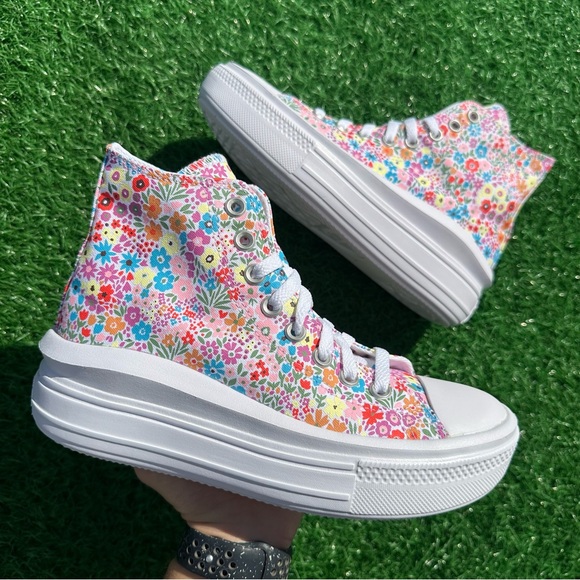 Converse Chuck Taylor All Star Move Hi Mini Flowers - Picture 2 of 14
